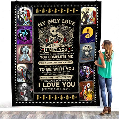 Jack Skellington and Sally Nightmare Before Christmas My Only Love The Day I Met You Valentine Day Quilt – Warm Bed Throws Blanket – Decorating Bedrooms Home Fleece Blanket – Premium Sherpa Blanket