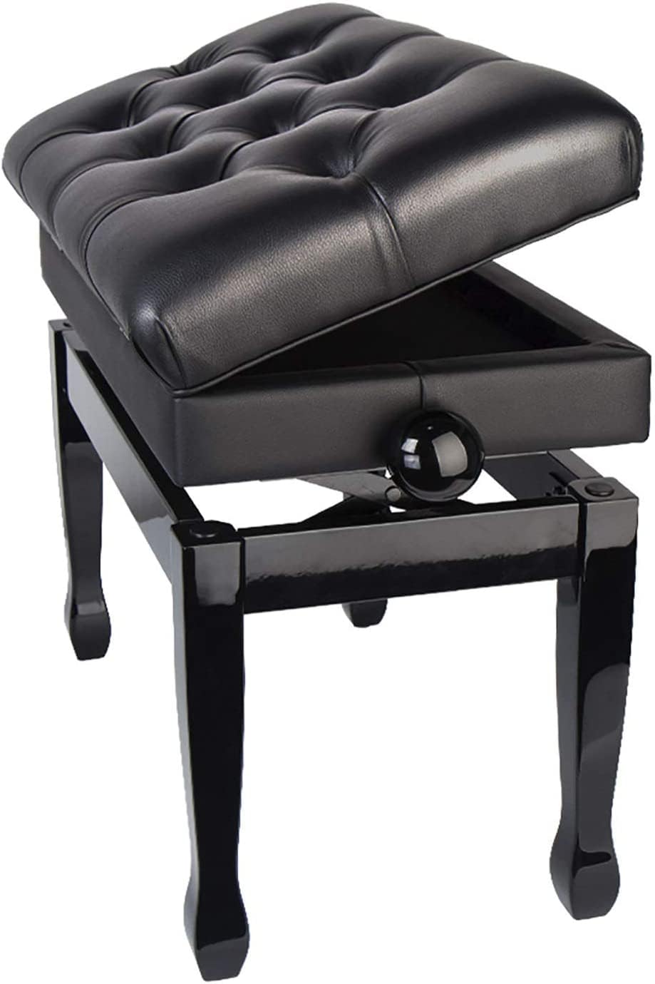 Ława do pianina z regulacją wysokości, wyściełana pojedyncza ława do pianina, konstrukcja ze schowkiem na nuty, praktyczna i funkcjonalna (null black) (czarny)