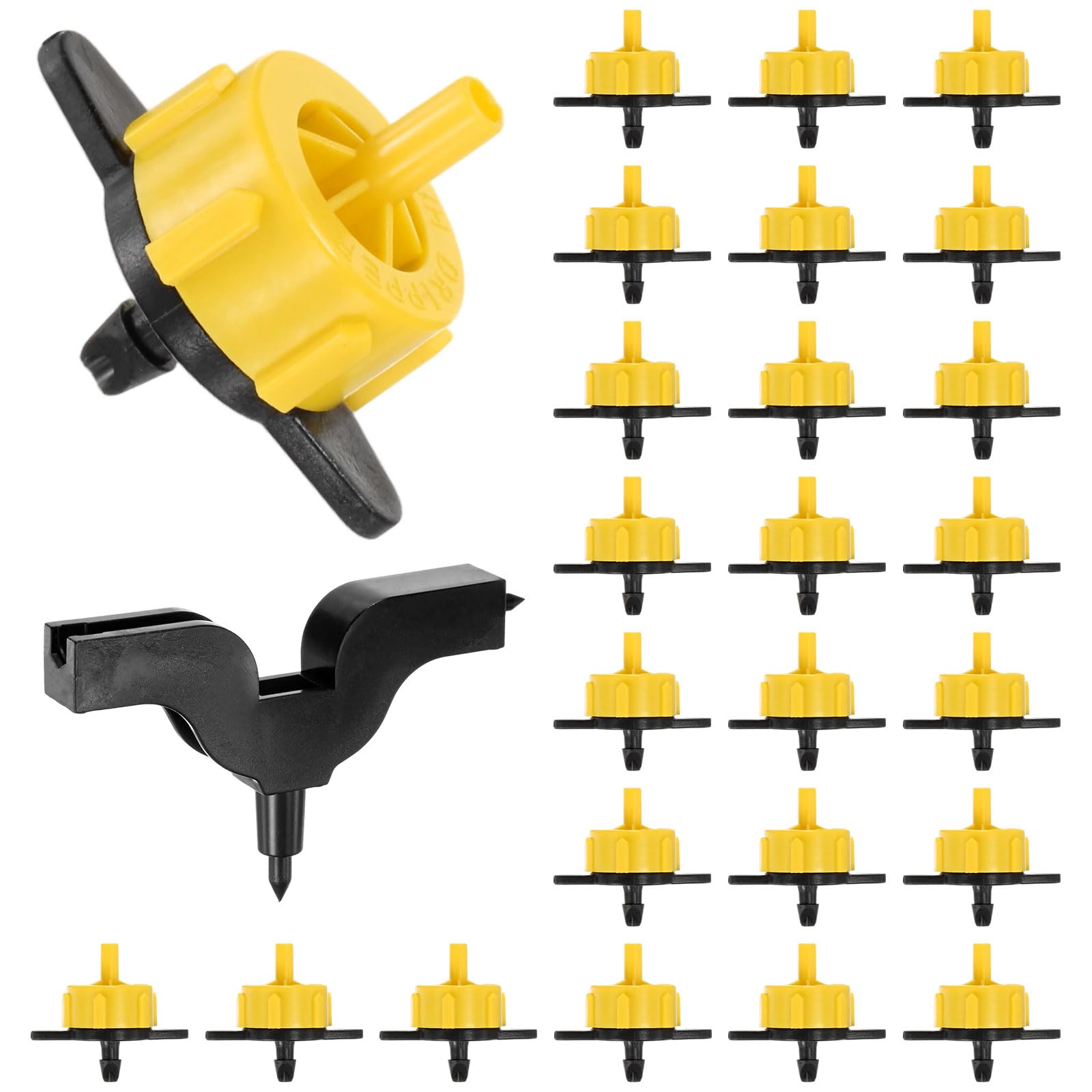 M METERXITY 25Pcs Drip Irrigation Sprinkler Heads, 0.5 GPH Pressure Compensating Irrigation Emitter Drippers for Gardening System/Potted Plants/Lawn, Constant Flow Dripper Emitter [Yellow]