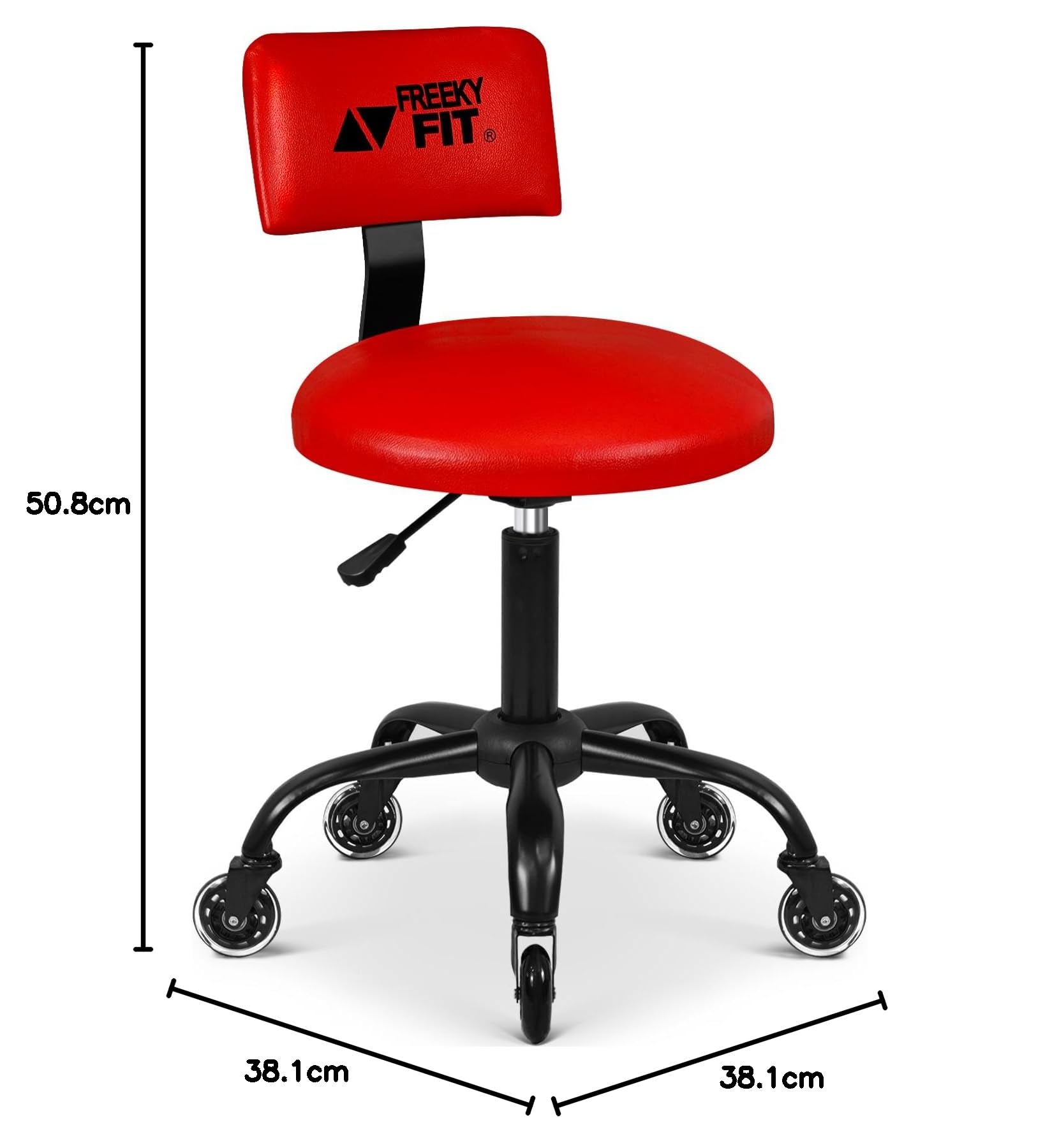 Taburete rodante con respaldo y ruedas, taburete mecánico de garaje con altura ajustable de 15.5 a 18.3 pulgadas, silla de taller resistente giratoria de 360°, asiento de trabajo de PVC, 5