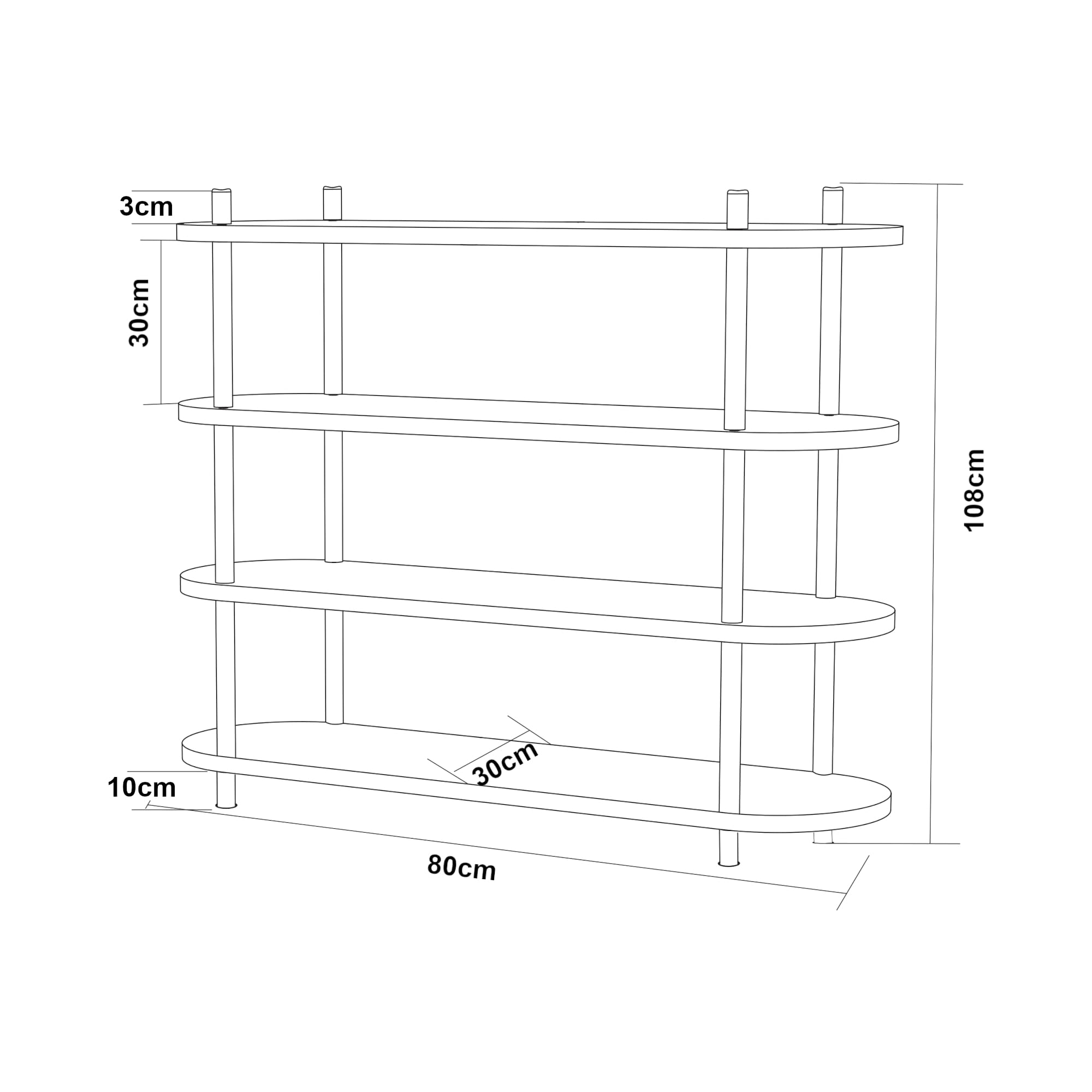 [en.casa] Estantería Independiente Øvre de 4 Niveles Librería con 4 Estantes Mesa Consola para Salón Entrada Oficina Metal/Aglomerado 108x80x30cm - Blanco