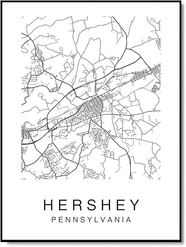 Hershey Map Wall Art Poster Print Pennsylvania USA City Map Street 8 x 10 Black & White
