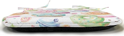 Miniatura 3 de Lunarable Sweets - Juego de 4 cojines de asiento para silla, deliciosos cupcakes de macarrón, donas, muffins, azúcar, sabroso y delicioso diseño de