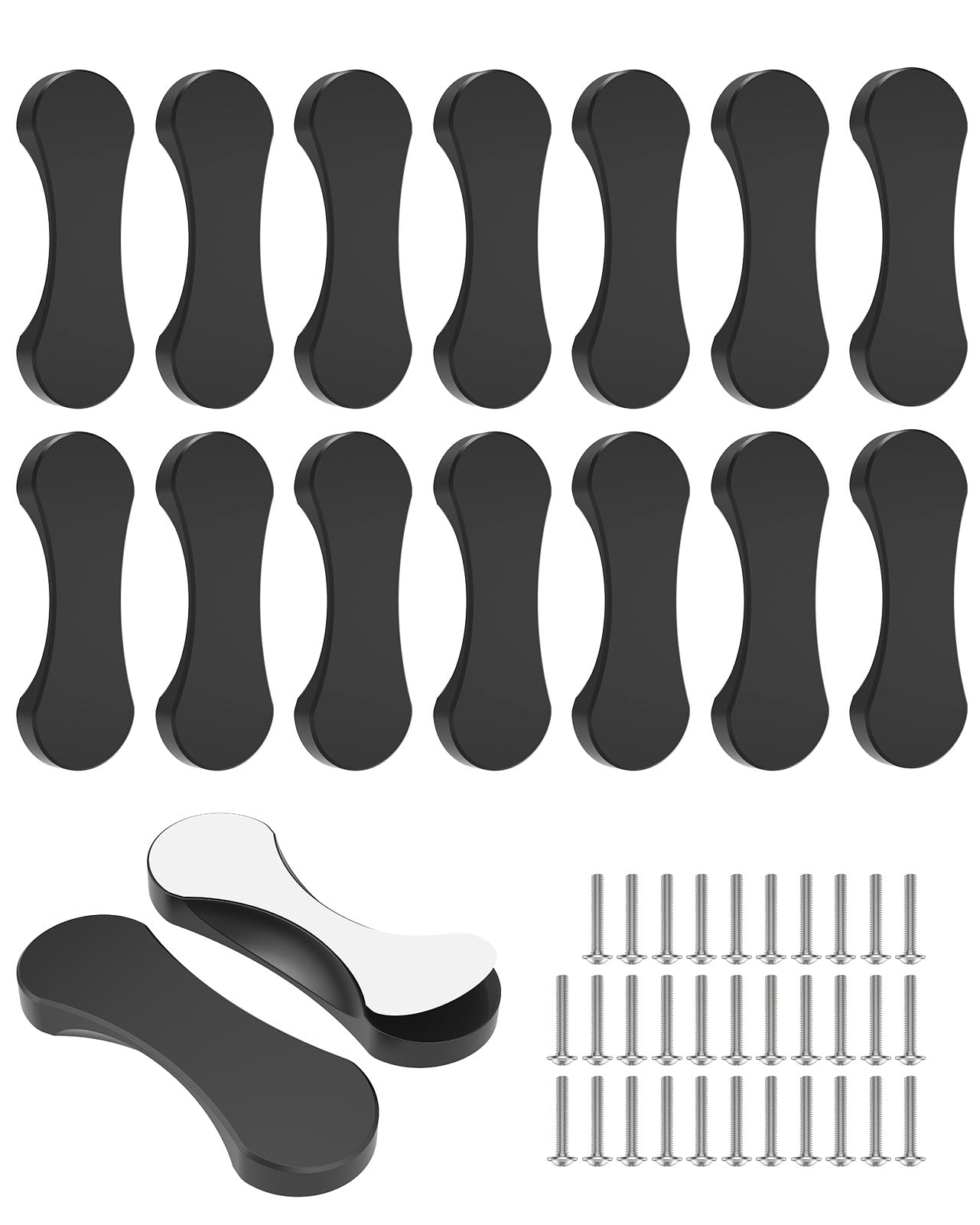 Poignées d'armoire adhésives noires lot de 16 boutons autocollants 7,6 cm pour portes et tiroirs