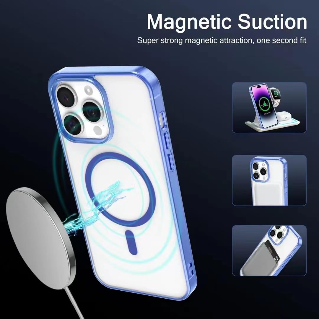 S.Dawezo Cover per iPhone 11 Pro Max, Compatibile con MagSafe, Custodia Traslucida Resistente, Protezione Antiurto di Livello Militare, Opaco Magnetica Case per iPhone 11 Pro Max, Blu