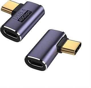 GELRHONR Right Angle USB C Adapter,40Gbps Type-C Male to Female Converter,90 Degree Left USB Type-C Extender Adapter Support 100W, 8k@60Hz Video for Thunderbolt 4/3,USB4-2Pack