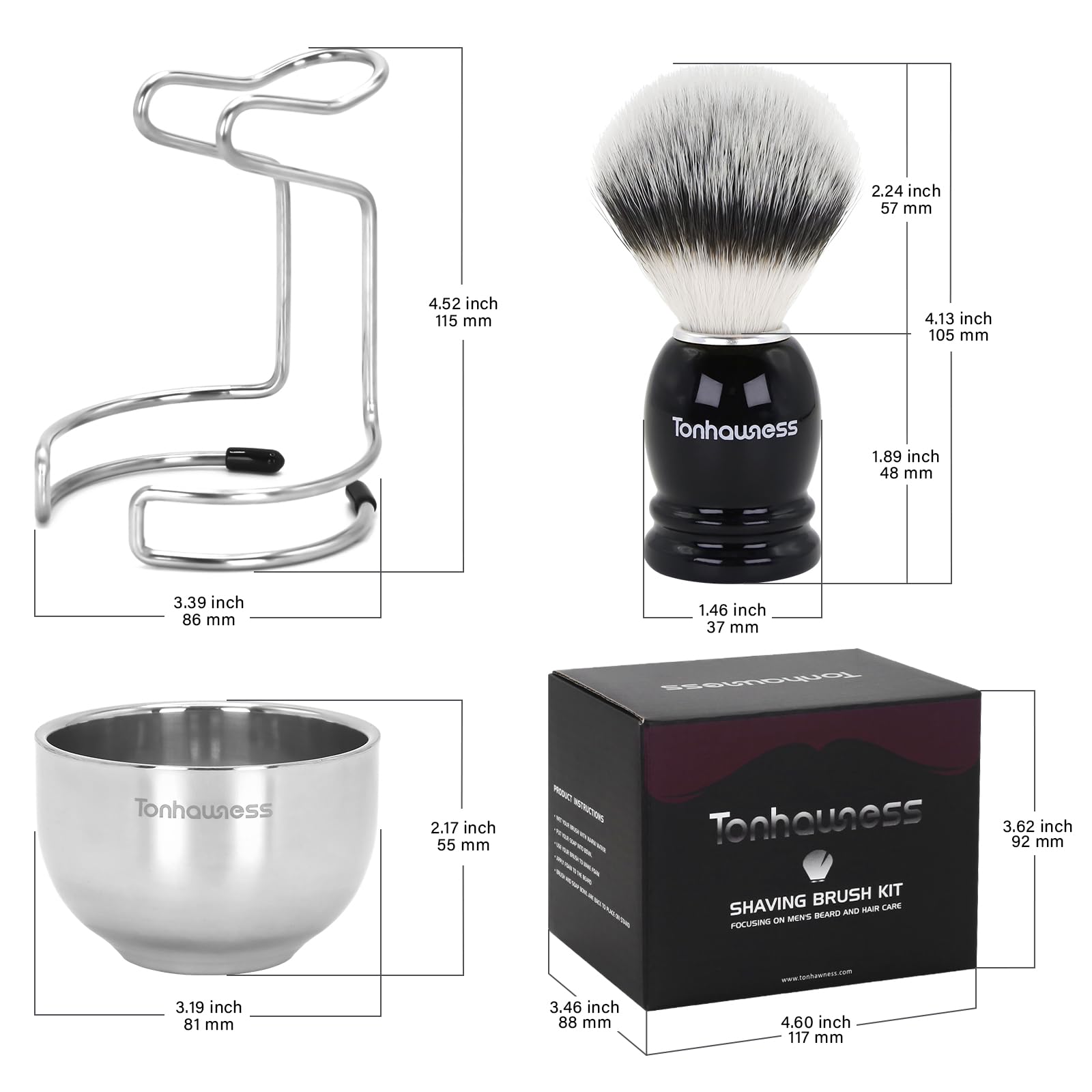 Kit per pennello da barba per uomo, set da barba 3 in 1 include pennello con setole in nylon, ciotola da barba in acciaio inossidabile a 3 strati e supporto per la rasatura con modellazione integrata