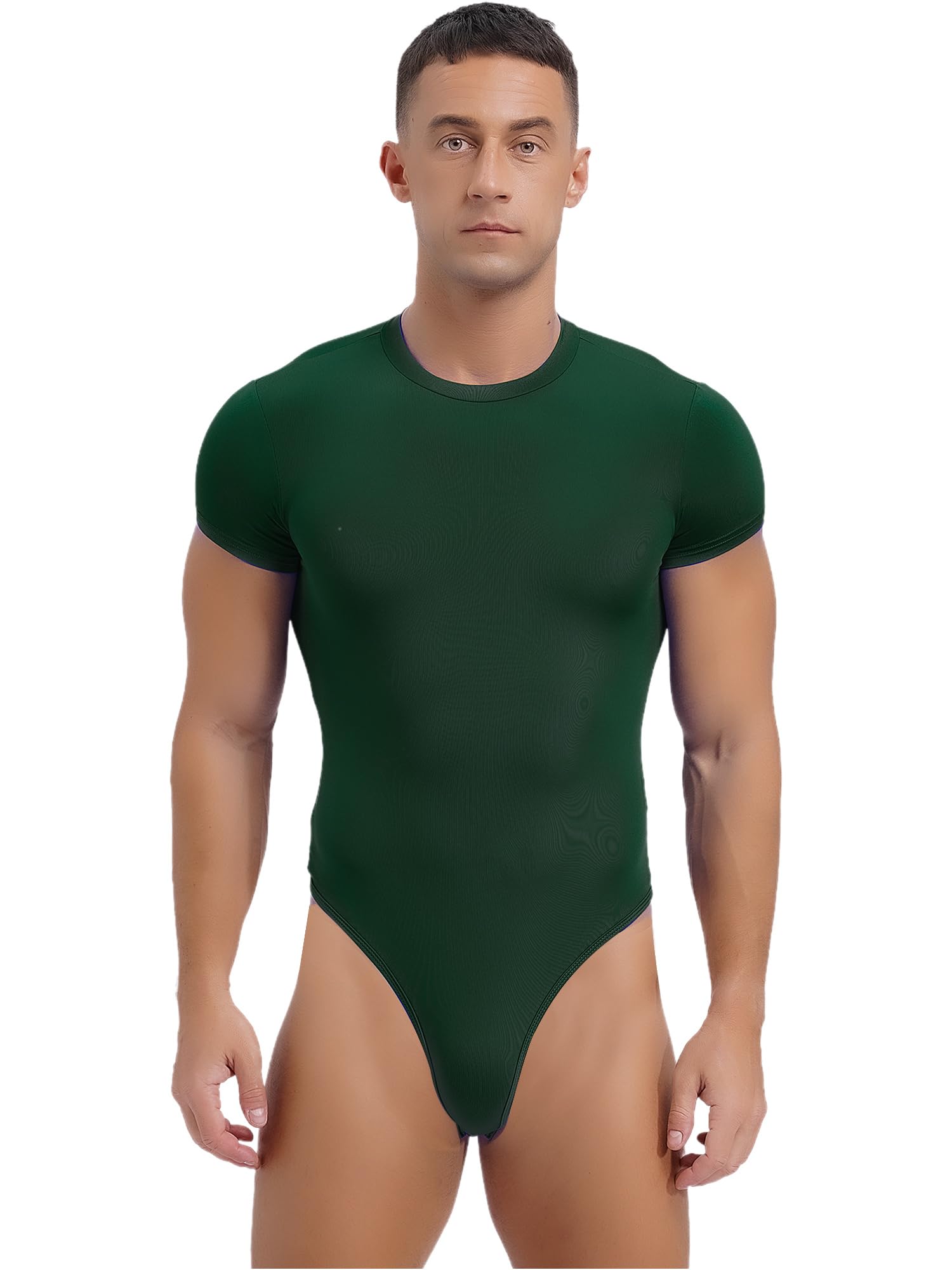CHICTRY Mens Stretchy One-Piece High Cut Thong Leotard Bodysuit Racerback Wrestling Singlet Swimsuit 5# Green B L