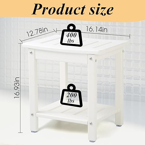 Miniatura 10 de Apolimi Banco de ducha HDPE, taburete de ducha con estante de almacenamiento, taburete de spa de 2 niveles para ducha interior, asiento de ducha