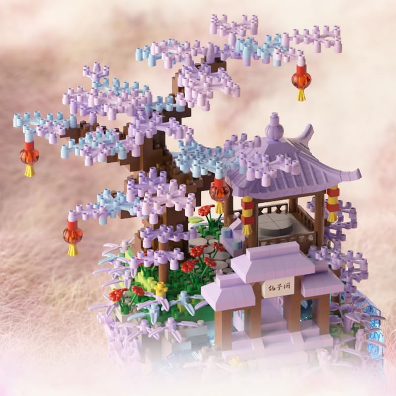 Image of SKY LINE OCEAN Cherry Blossom Tree House Micro Building Blocks Set - 2500+ Pieces Peach Blossom Pond Architecture Kit with LED Lights Gift for Adults & Kids | 6 Months Warranty (Ages 14+)