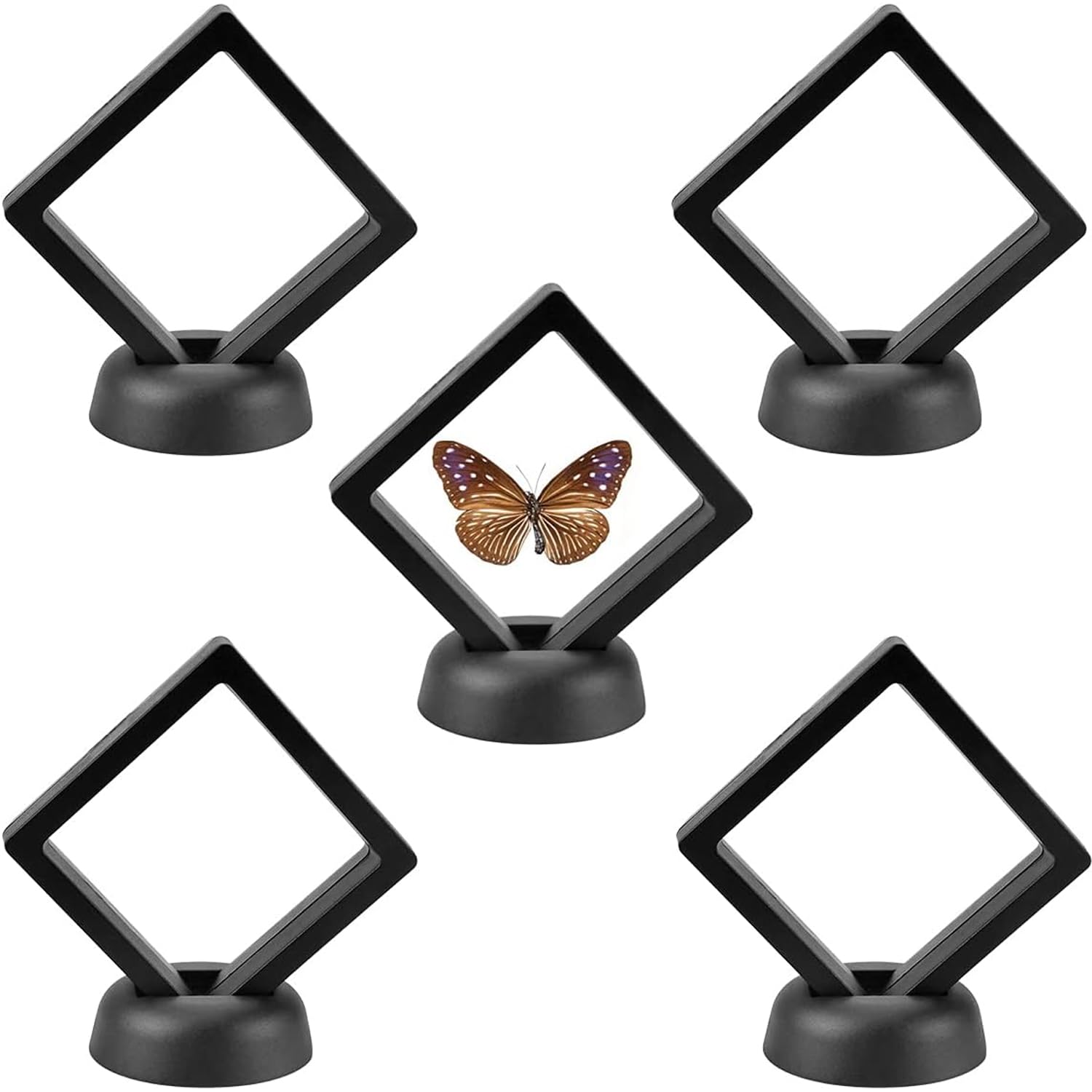 Photo 1 of Enenes 5 Pack 3D Floating Coin Display Case with Stands, Clear Acrylic Frame for Military Medals, Jewelry, Medallions & Specimens - Premium Shadow Box Collection