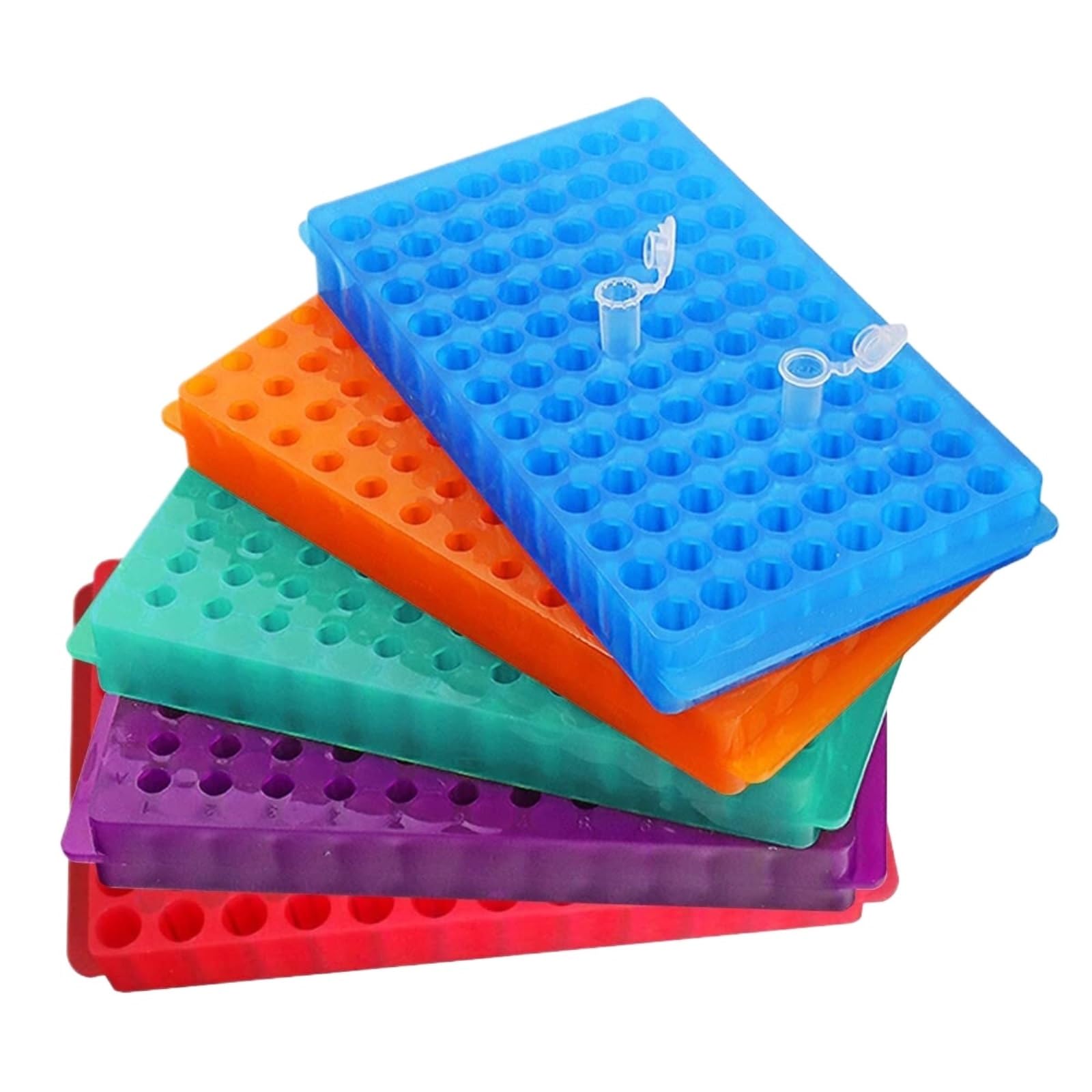 Soporte De Tubo Gradilla Gradilla For Tubos De Ensayo De Plástico De Doble Cara, 96 Pocillos, Paquete De 5 Laboratorio De Química