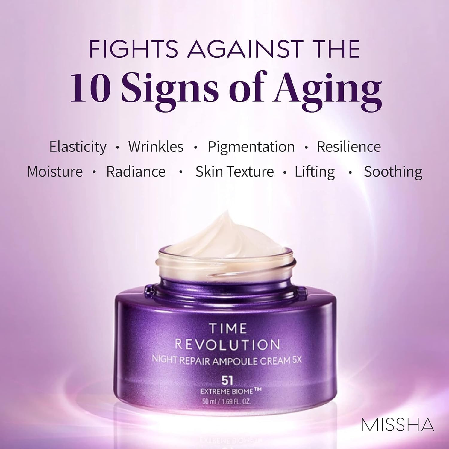 MISSHA - Time Revolution Night Repair Ampoule 5X | Revitalise la Peau Nocturne | Combat les Signes du Vieillissement | Améliore Texture et Élasticité, Naturel, 50 ml