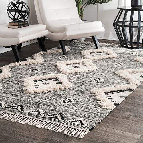 nuLOOM Moroccan Shag Fringe Wool Rug, 5' x 8', Grey