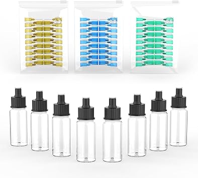 Actekart No-Clean Airbrush Accessories Kit - 8-Piece Paint Bottles & 150 Disposable Nozzles 0.2/0.3/0.5mm 50 Each | Compatible with TK-AB0078 Airbrush