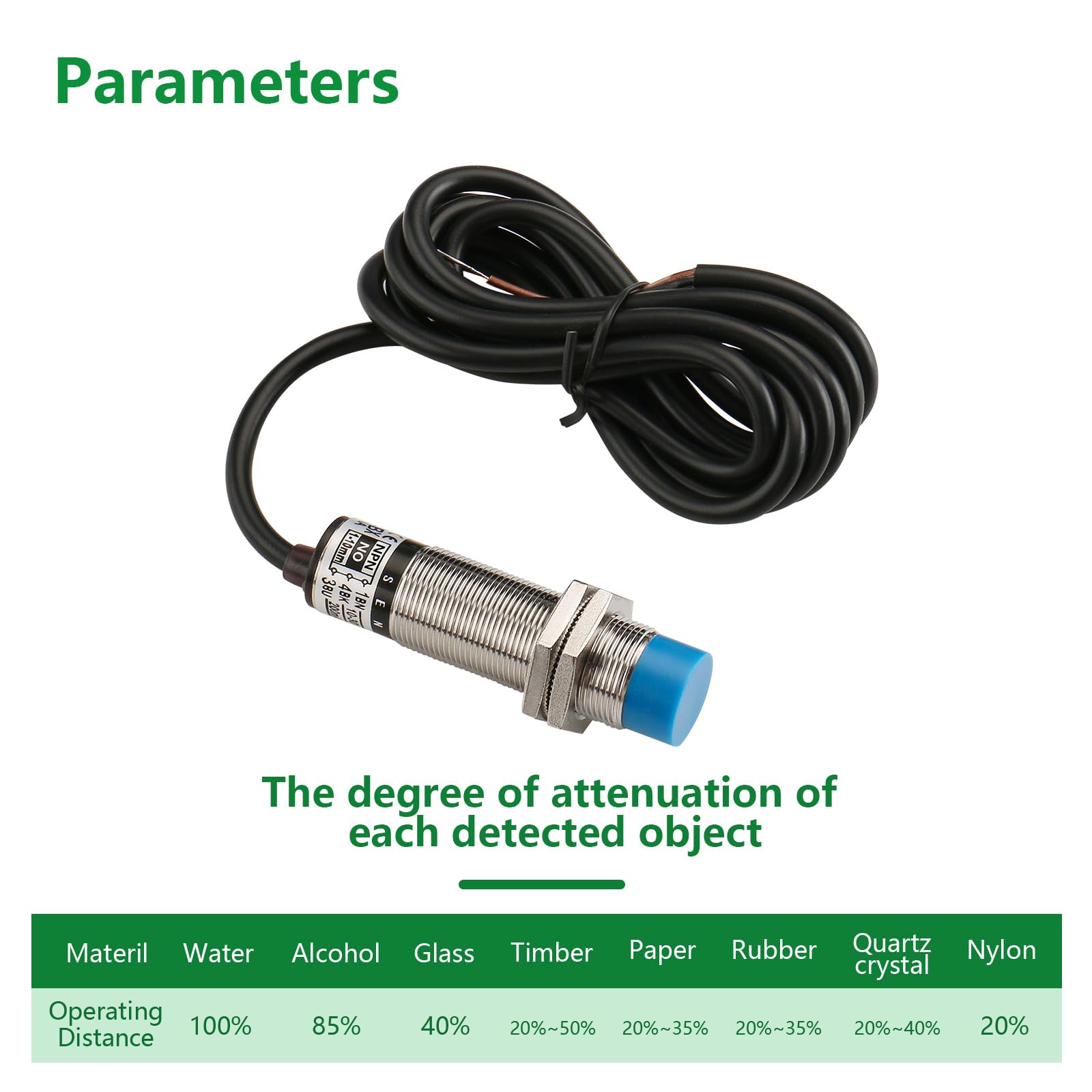Wengart Przełącznik pojemnościowy czujnika zbliżenia LJC18A3-B-Z,M18,DC10-30V,300mA,10mm Detection Distance,3 Wire (NPN Normally Open)