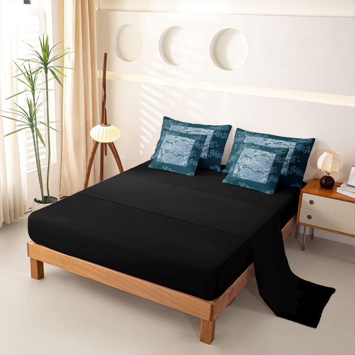 Homewish Blaue Blumen Bettwäsche 155x220 7teilig