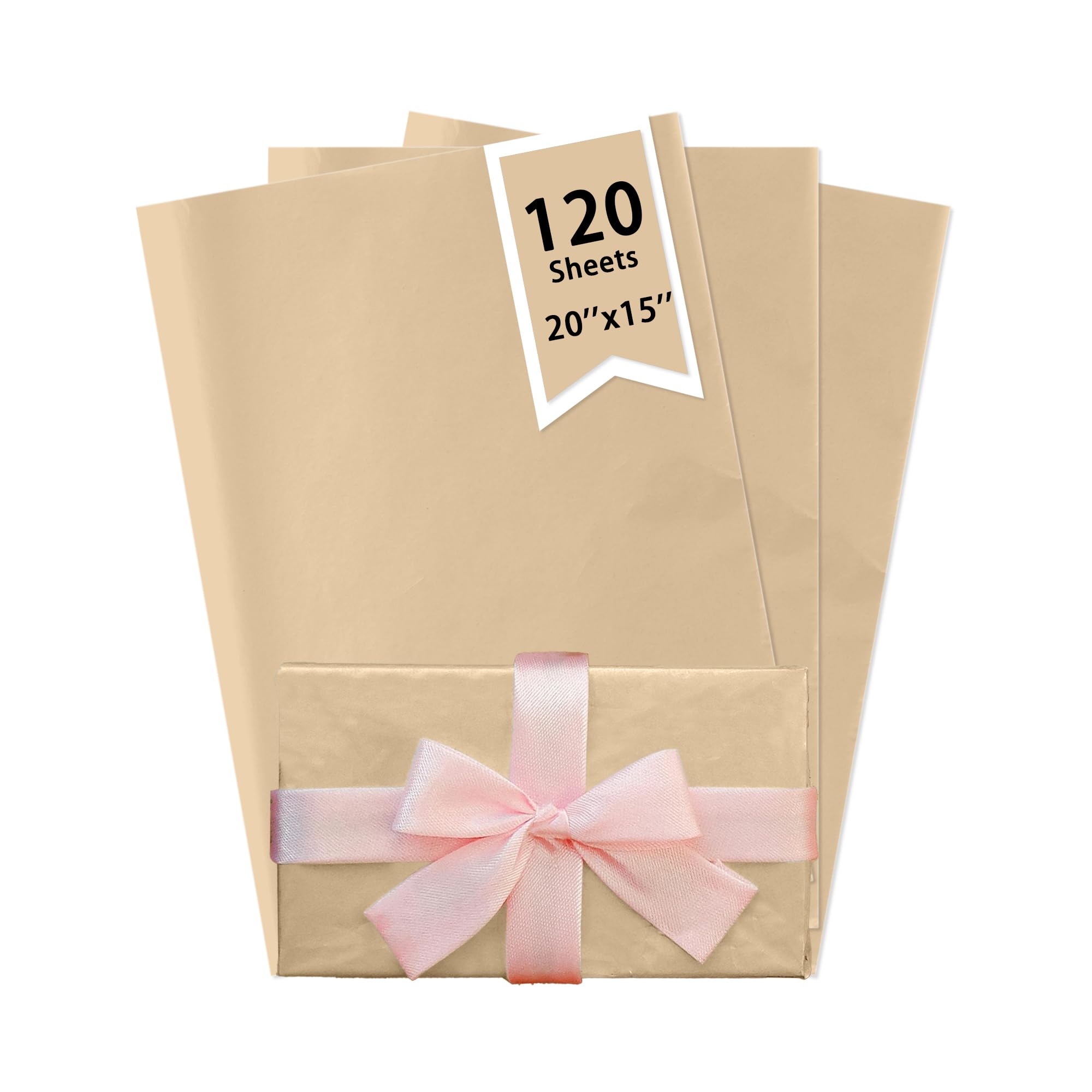 GITMIWS 120 Sheets Kraft Tissue Paper for Gift Bags, 20''x15'' Gift Wrapping Tissue Paper Sheets for Packaging, Brown Craft Tissue Paper for DIY Project Wedding Decor