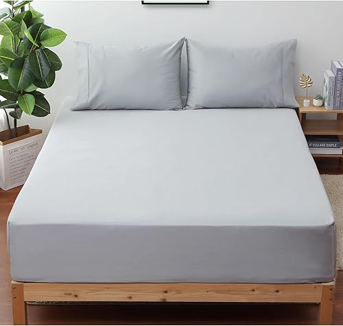 Miniatura 1 de Sábana bajera de algodón egipcio, 400 hilos, 16 pulgadas de profundidad de bolsillo profundo, sábana bajera ajustable (gris, Queen)