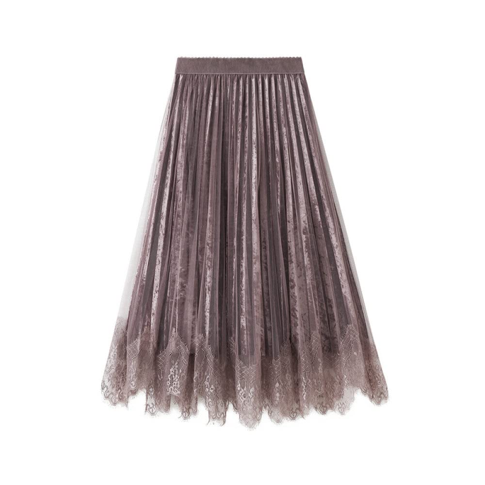 Röcke,Damen-Midirock, Rosa, Lila, Elastisch, Hohe Taille, Spitze, Tüll, Faltenrock, Herbst, Winter, A-Linie, Swing, Gerüscht, Geschichtet, Elegant, Lange Röcke Für Mädchen, Damen,L
