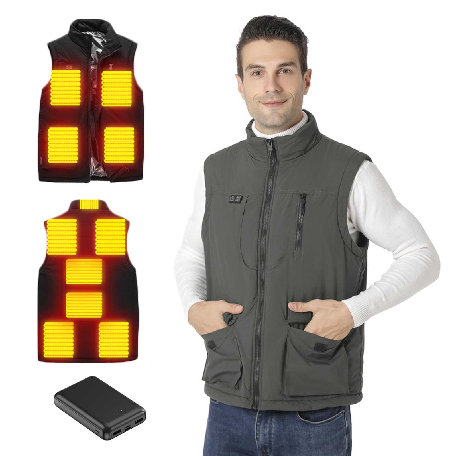 Tovchei Men's Green Heated Vest With 11 Heating Zones And Multipocket Lightweight Heated Jacket Warming Clothes,,M