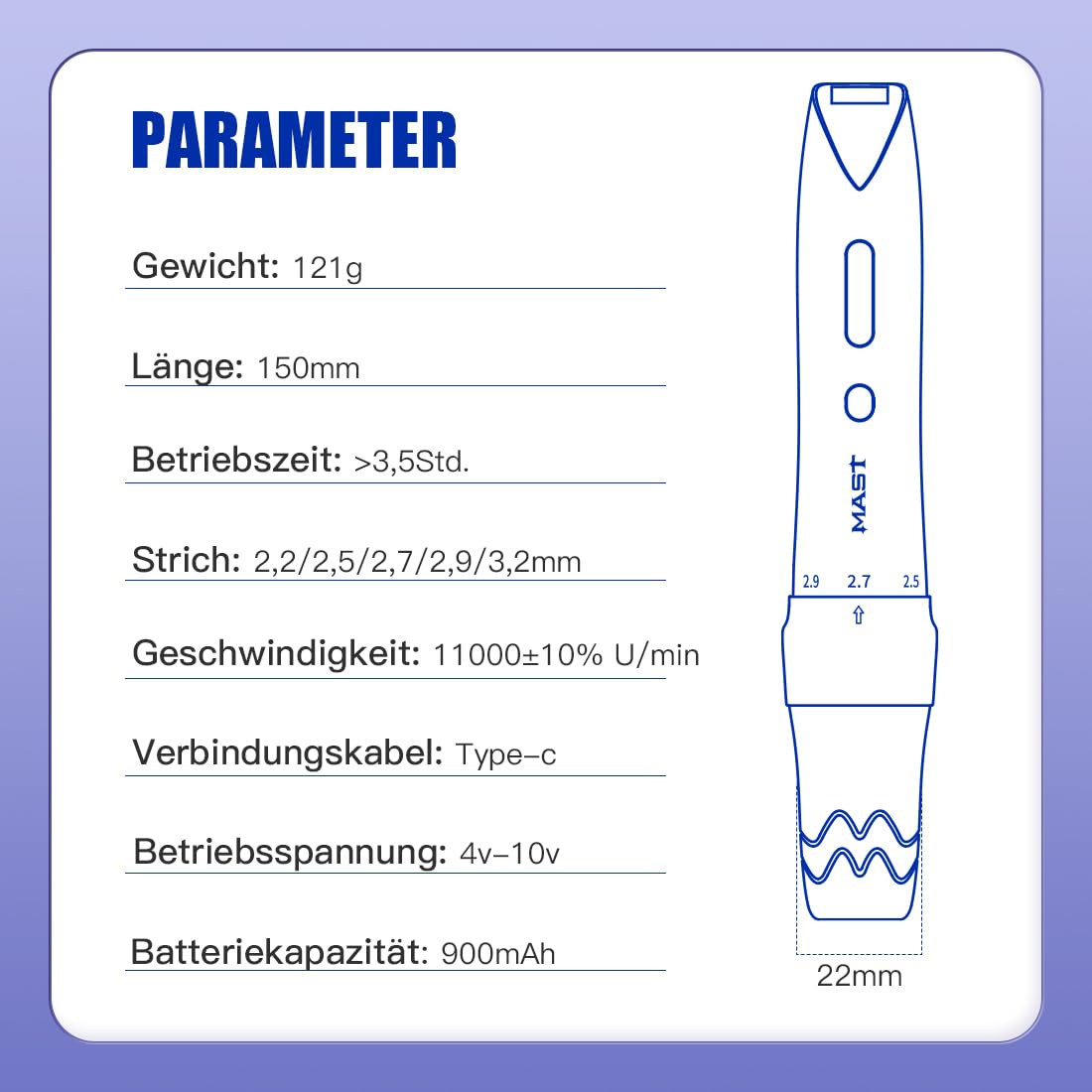 Mast P60 Kabellose Tattoo Maschine Rotary Microblading Wireless Slim Pen Adjust Stroke 2.2-3.2mm Digital Display Akku Tätowiermaschine für Augenbrauen Eyeliner Lippen, Scalp, Small Tattoo