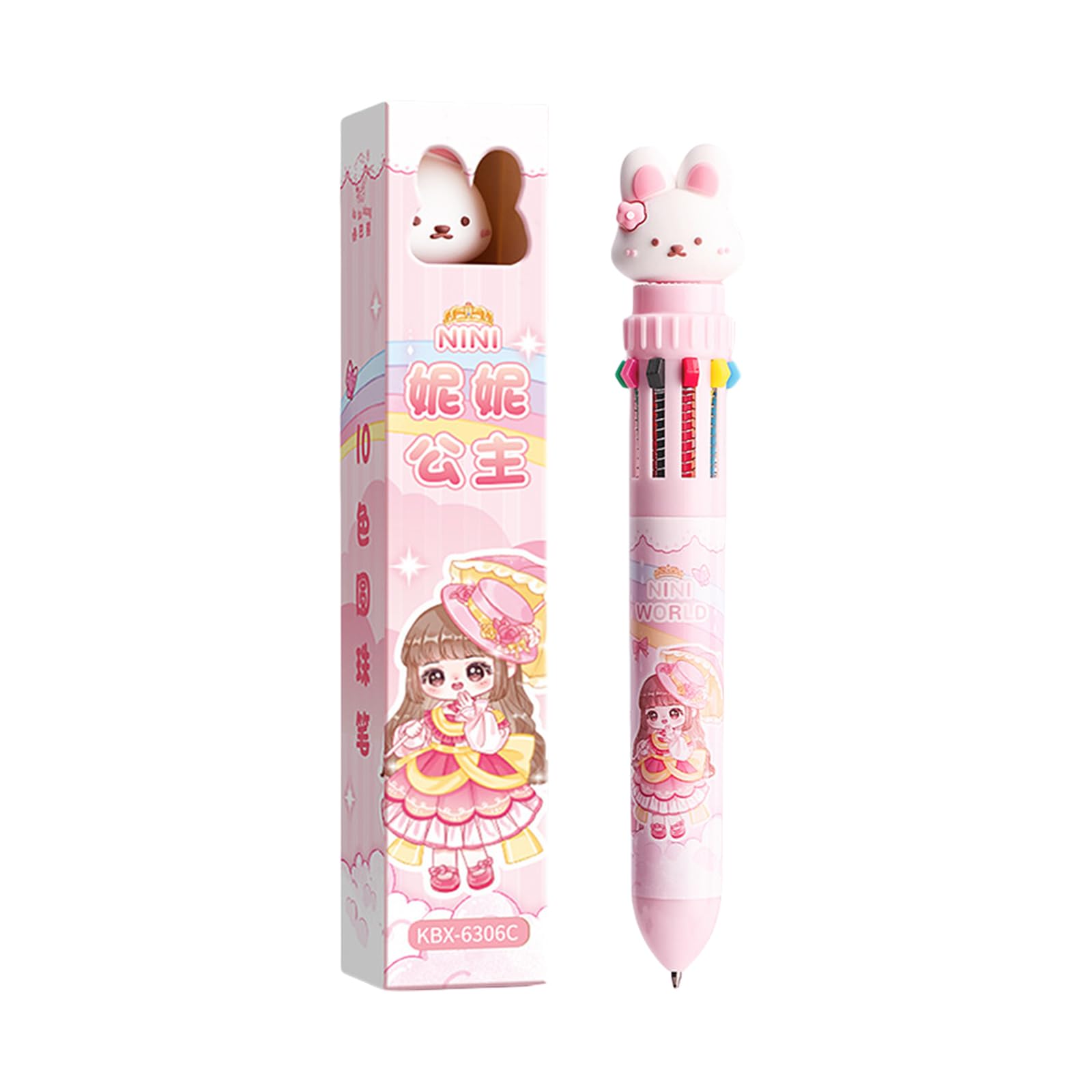 Jazuaiao 0.5mm Retractable Ballpoint Pen 10/12 in 1 Multicoloured Pen Cartoon Animal Ballpoint Back to School Cartoon Animal