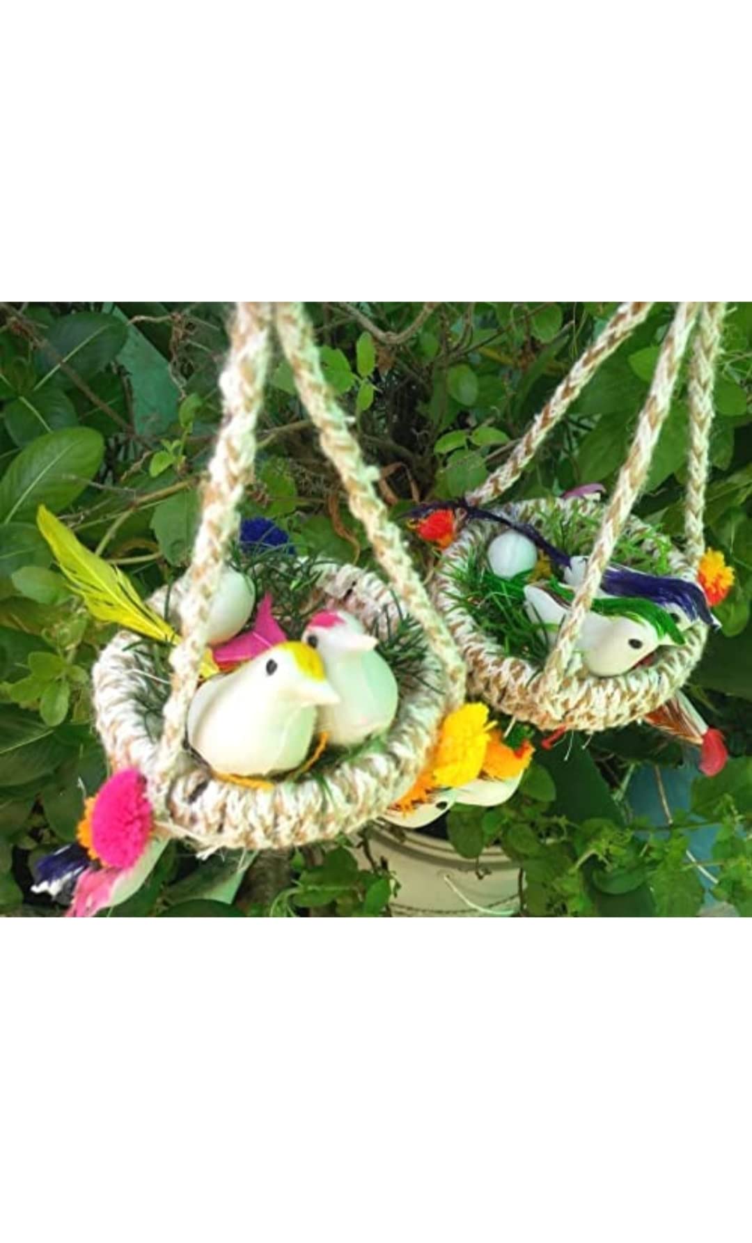Rs store Artificial Hanging Garden Decor Nest with 5 Birds and Egg for Home Garden/Living Room/Office/Lawn Decoration Party Accessories (Multicolour) Gift,Resin (pack of 2)