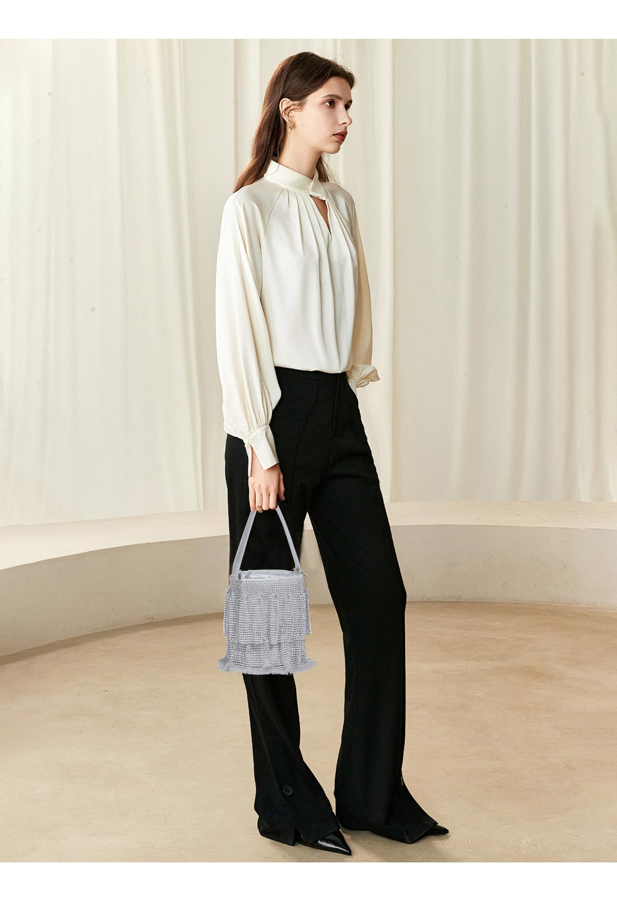 Sweetovo Sparkling Rhinestone Chain Handbag Women Elegant Evening Clutch Bag Bling Crystal Crossbody Purse for Wedding Party