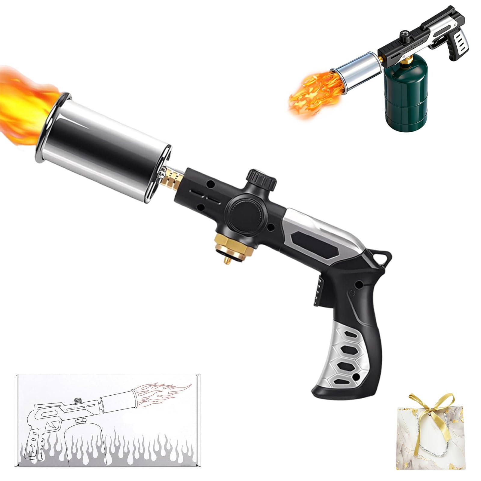 Powerful Propane Torch Gun, 3272°F Propane Torch Gun High Heat Torch Lighter with Adjustable Flame & Safety Lock, for Cooking Outdoor BBQ Charcoal