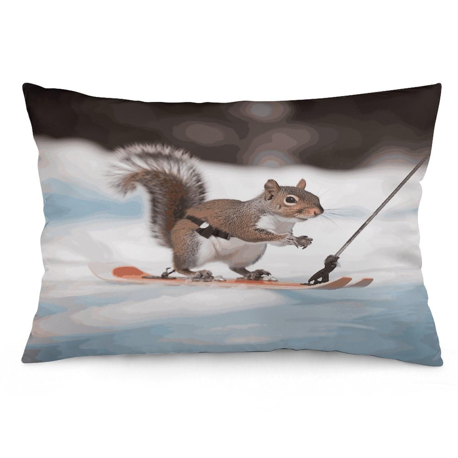 Skiing Squirrel Throw Pillow Covers with Silent Zipper Polyester Pillow Protectors Removable Pillow Cases Soft Pillowcase Cozy Pillow Sham Cushion Cover for Sofa Car Bed 16 "x24