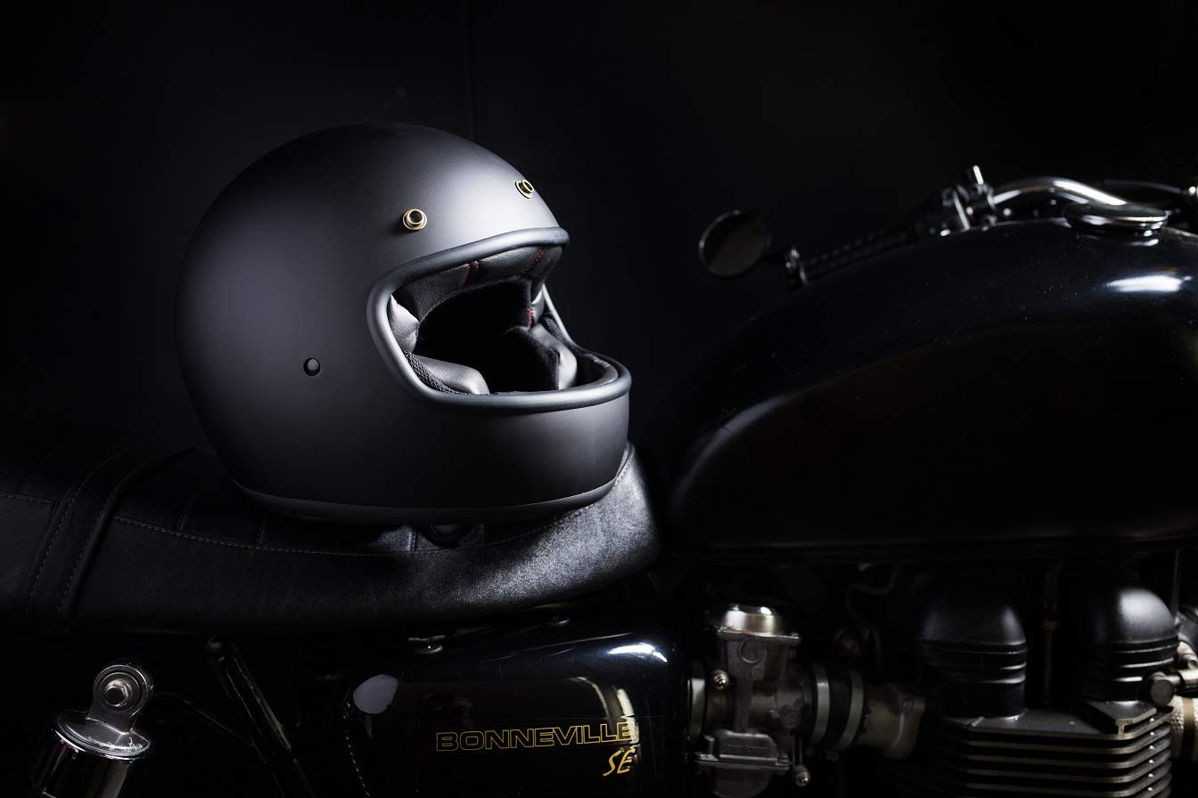 IGUANA CUSTOM - Casco integral de estilo retro EL VILLANO negro mate con corchetes para pantalla, HOMOLOGADO y con el estilo perfecto para cafe racer, bobber, chopper, clasicas. (S)