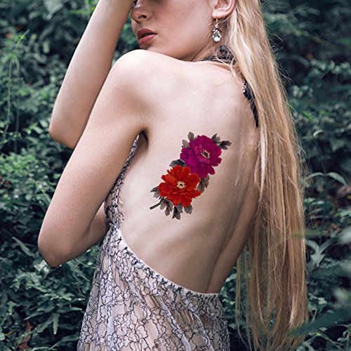 TAFLY Blooming Red Flower Temporary Tattoo Body Sticker for Women 5 Sheets