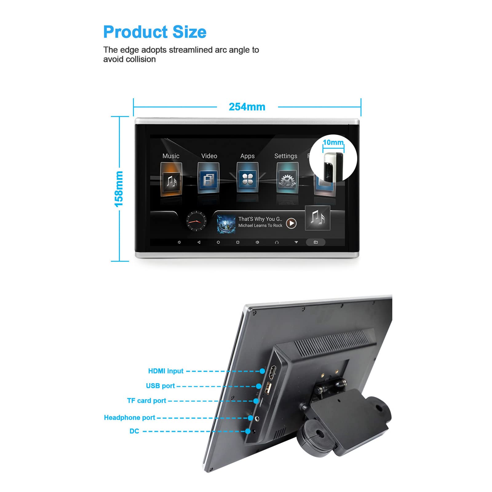 Monitor per poggiatesta TV per Auto con Touch Screen da 10 Pollici, Lettore Video per Tablet, Android 9.0 4K 1080P WiFi Bluetooth USB HDMI Airplay