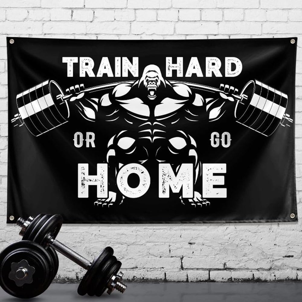 Poster Motivazionale Bandiera da Parete Train Hard Or Go Home 60 x 90 cm Bodybuilding