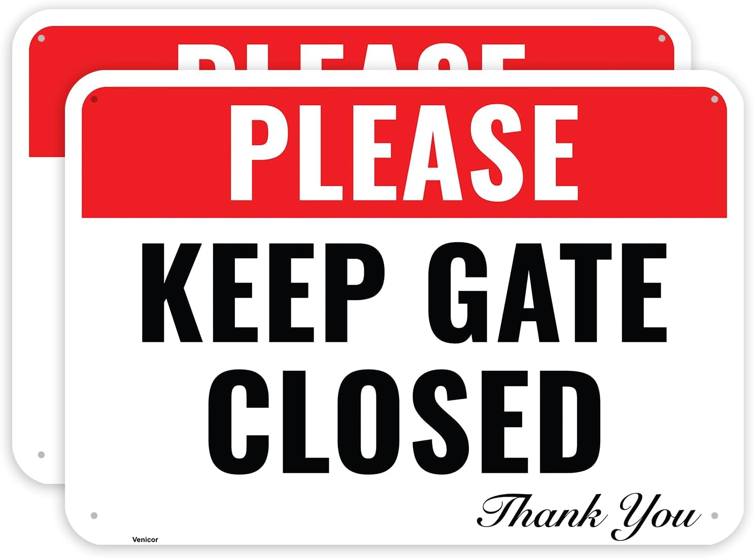 2PC Please Keep Gate Closed Sign, 10 x 7 Inches - Aluminum - Please Close Gate Thank You Sign