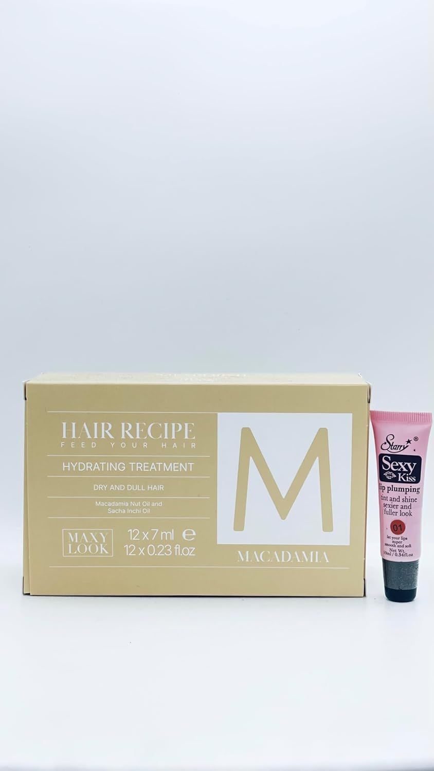 Hair Recipe Feed Your Hair Hydrating Treatment Phials for Dry & Dull Hair (Macademia) 12x7ml-Free Starry Lip Gloss