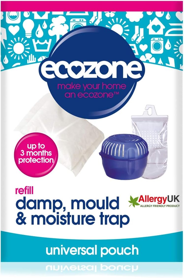 – Ecozone Dehumidifier Refill Pouch, Damp, Mould & Moisture Absorber for Portable Re-Usable Device Trap, 3 months Protection for Bedroom, Bathroom, Garage, Kitchen & Caravan, Vegan Friendly (Single)