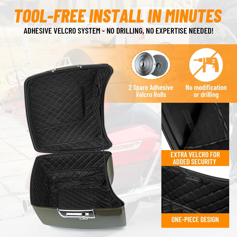 King Tour Pack Liners Custom Stitch, Noise Reduction, Fit for Harley Tour Pack Street Glide/Road Glide 2014-2026 Black Thread Stitching