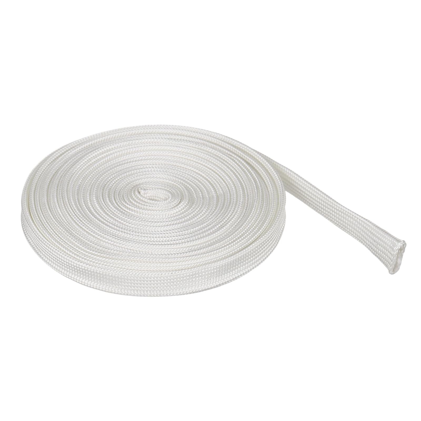 sourcing map Braided Sleeving 2meter x 8mm High Temp Fiberglass Braid Cable Sleeve for Automotive Home Office Cables Video Cord Management Cable Protection, White