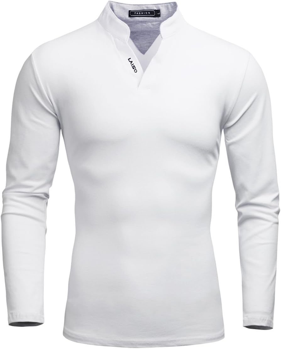 Manwan walk Men's Fashion Long Sleeve Casual Slim Fit V-Neck T-Shirt T02