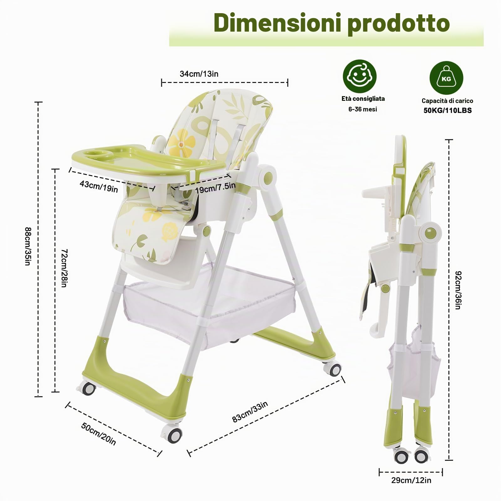 Seggiolino per Bambini con Cintura, Seggiolone pappa con poggiapiedi, ruote, altezza e schienale regolabili, seggiolone versatile per bambini dalla nascita