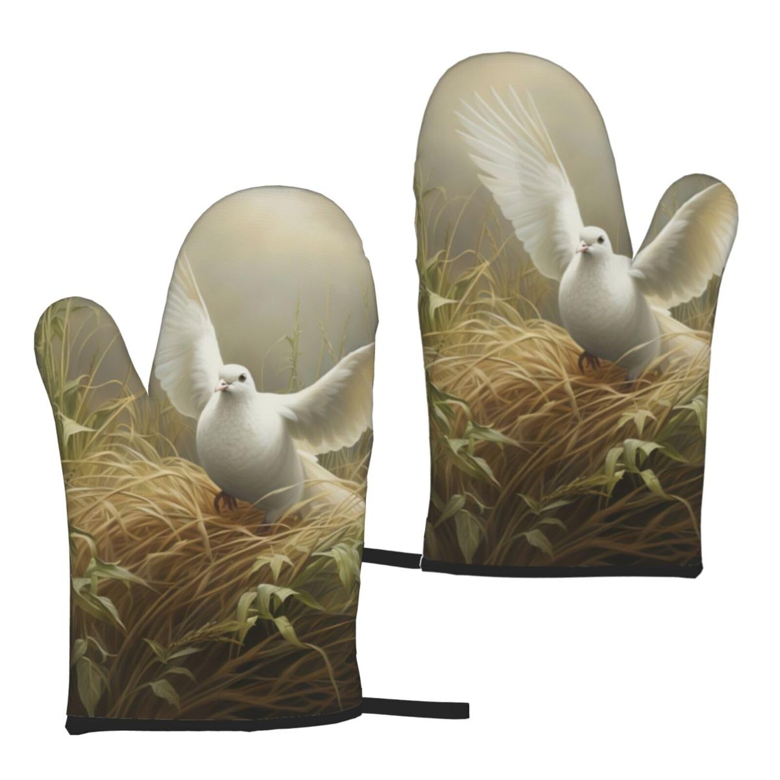 Grass And Dove Print Heat Resistant Universal Fit Oven Microwave Gloves Home Cooking Baking Grilling