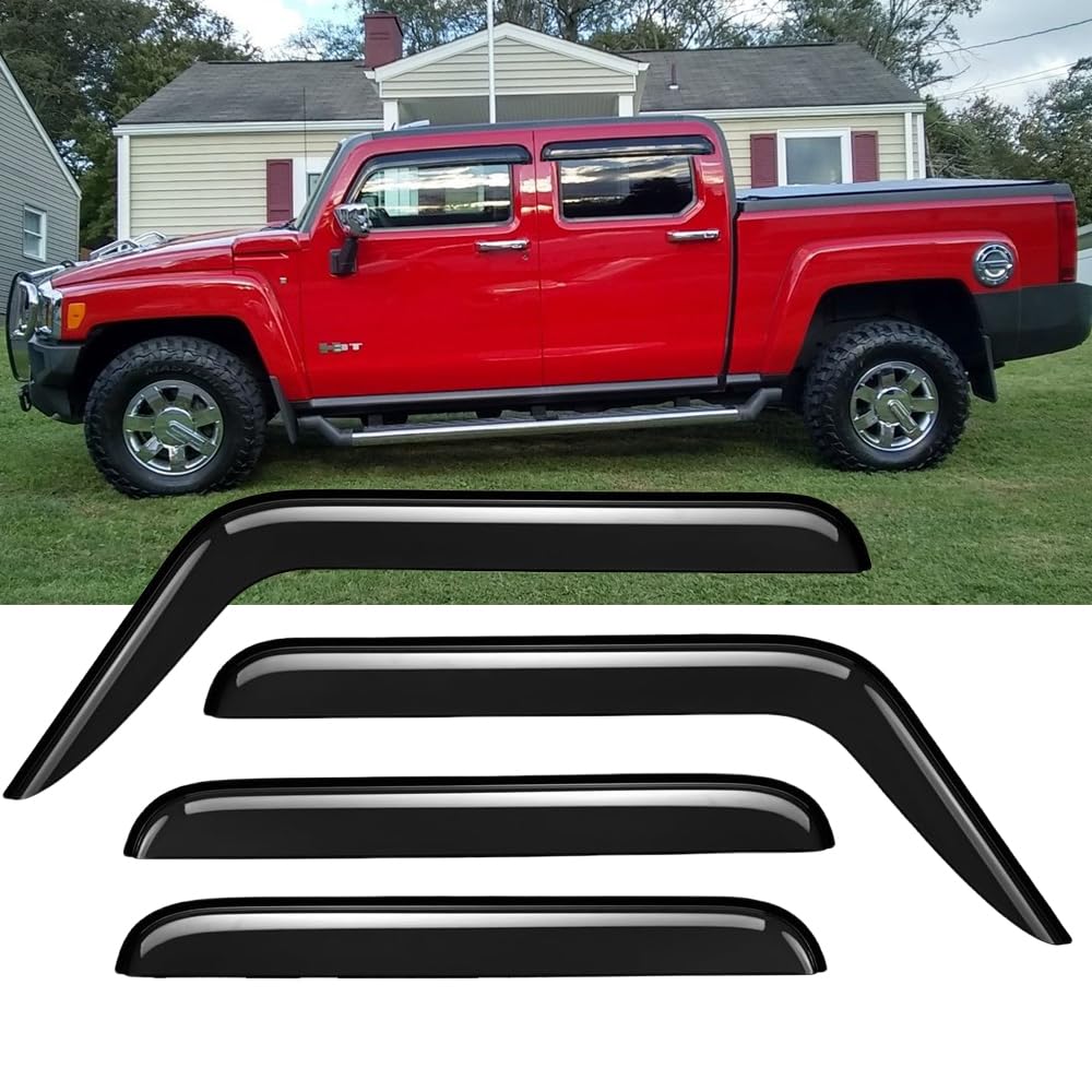 Original 4pcs Vent Window Wind Deflector Compatible with 2005-2009 Hummer H3, Out-channel Dark Smoke Sun Snow Rain Guard Shades, Sunproof Tape on Side Window Visor 94501