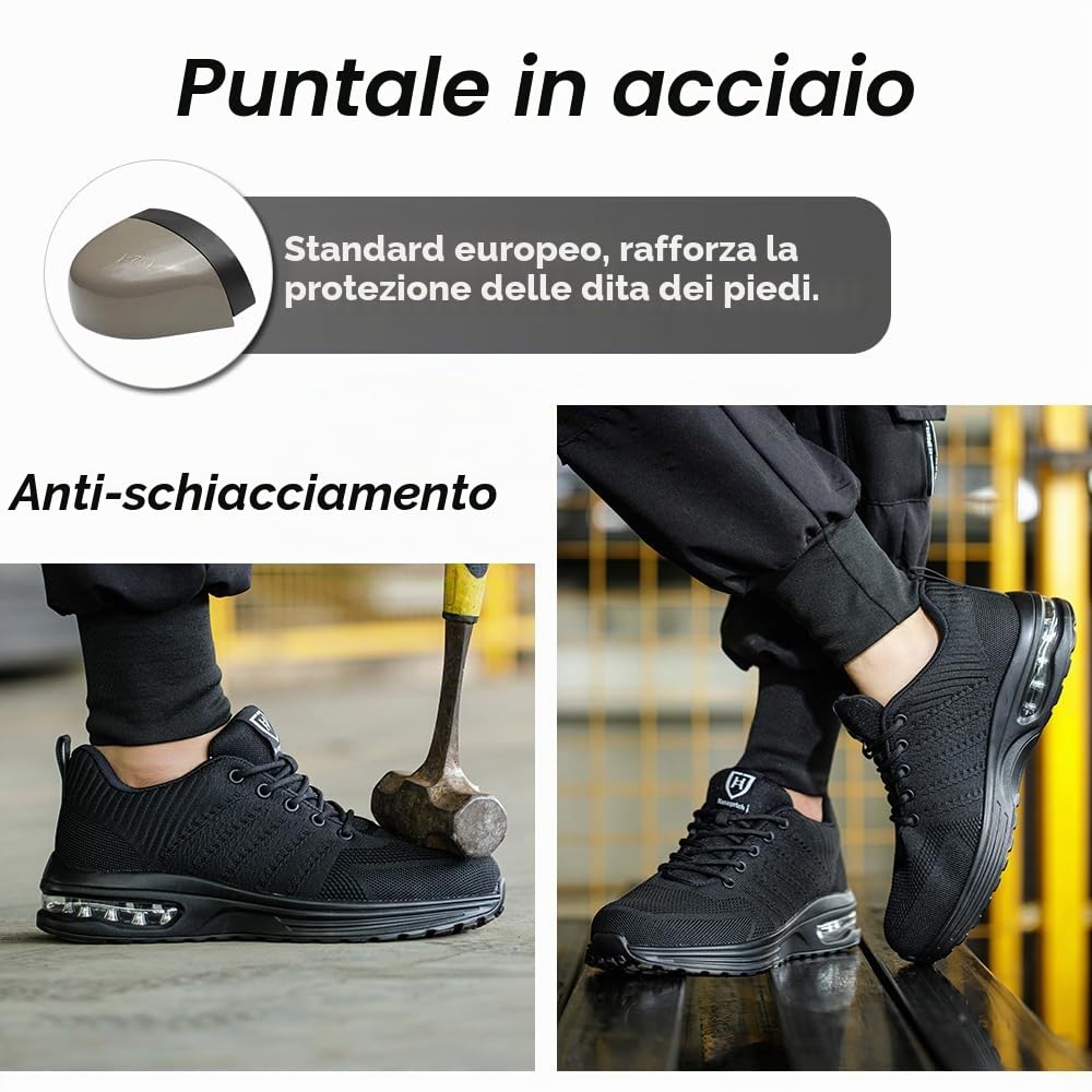 Scarpe Antinfortunistiche Uomo Donna Leggere e Comode Scarpe da Lavoro con Punta in Acciaio Sportive Scarpe da Cantiere Antiscivolo Traspiranti
