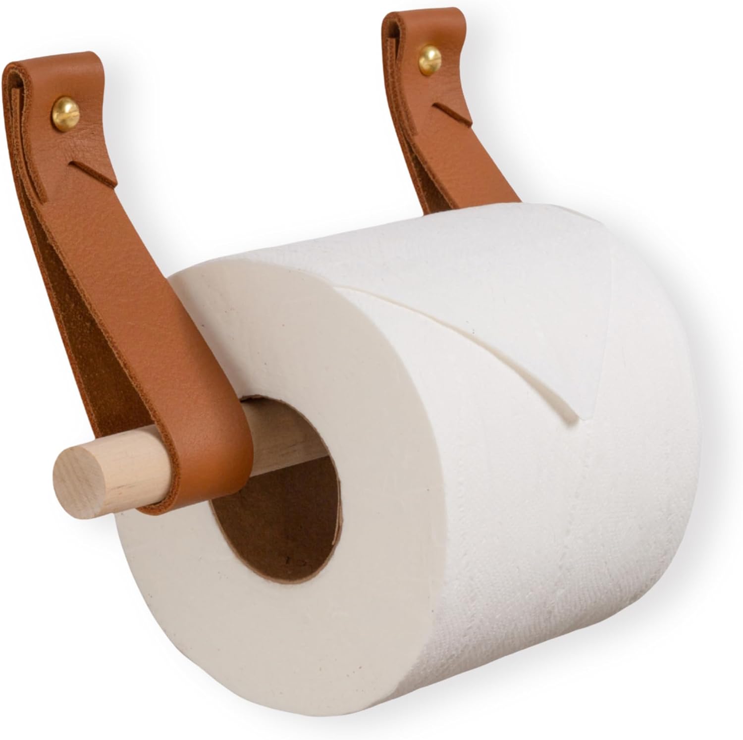 Keyaiira - Toilet Paper Holder Kit | Includes 2 Leather Straps, Dowel in Birch or Walnut Wood, Hardware & Installation Instructions