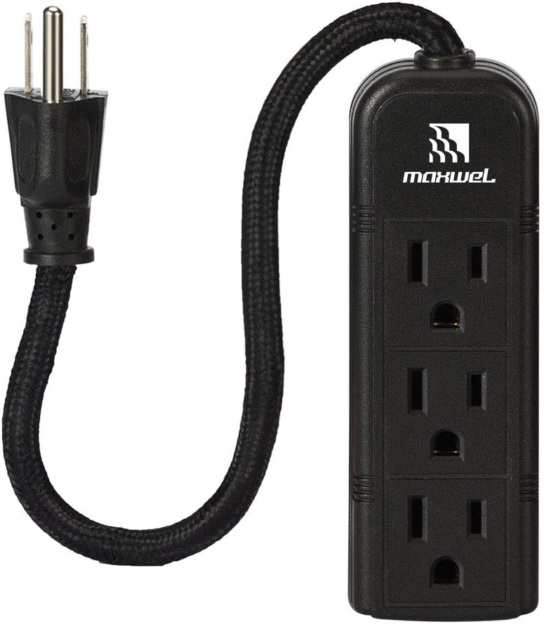 Power Strip Wall Mountable ETL Listed 3 Grounded Outlets 10 Inch Braided Short