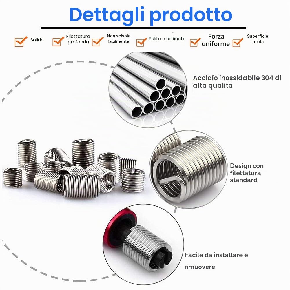Inserti Filettati Autofilettanti Inserto Autofilettante Kit 24pz M4 Set Combinato per Riparazione Filetti Inserto Filettato Riparazione Elicoidale (116Pz)