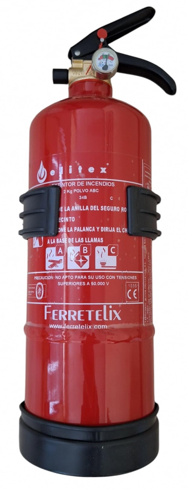 FERRETELIX® Extintor de Polvo ABC 2 kg – Homologado CE – Incluye Soporte de Montaje – Alta Eficacia y Seguridad – Fabricado en 2026