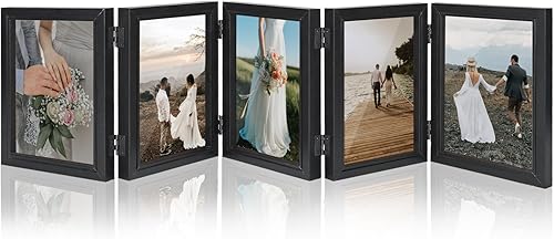 Marco de fotos con 5 bisagras, marco de fotos plegable de 5 x 7 pulgadas con acrílico de alta definición, decoración de escritorio de collage de